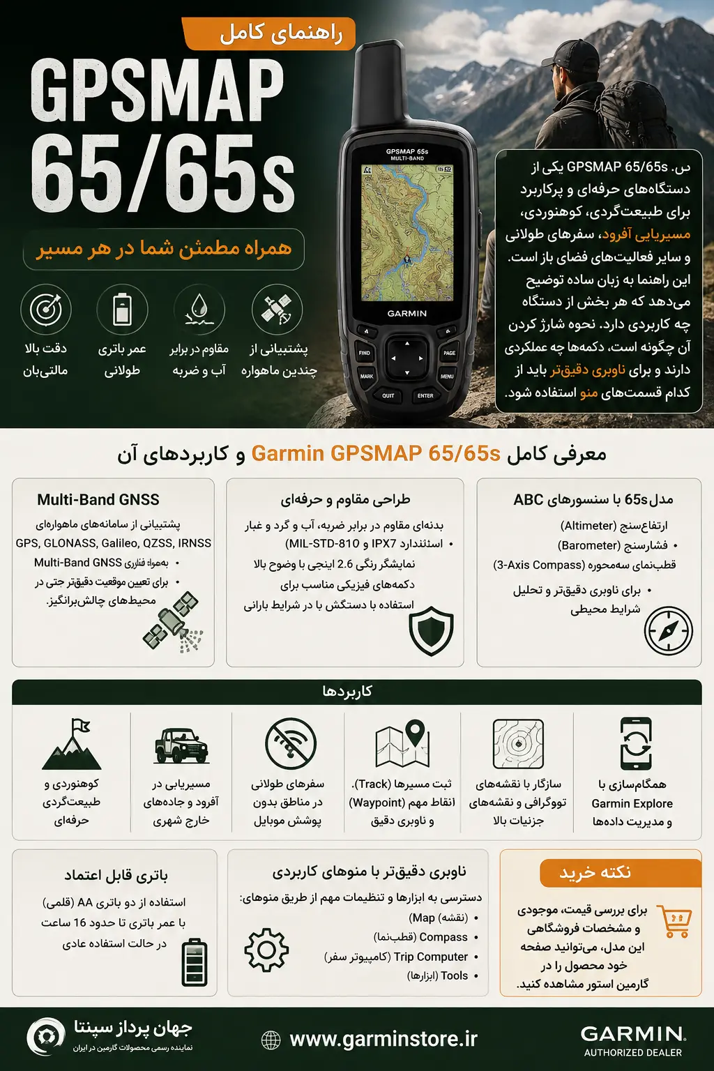 دفترچه راهنما جی پی اس گارمین مپ 65