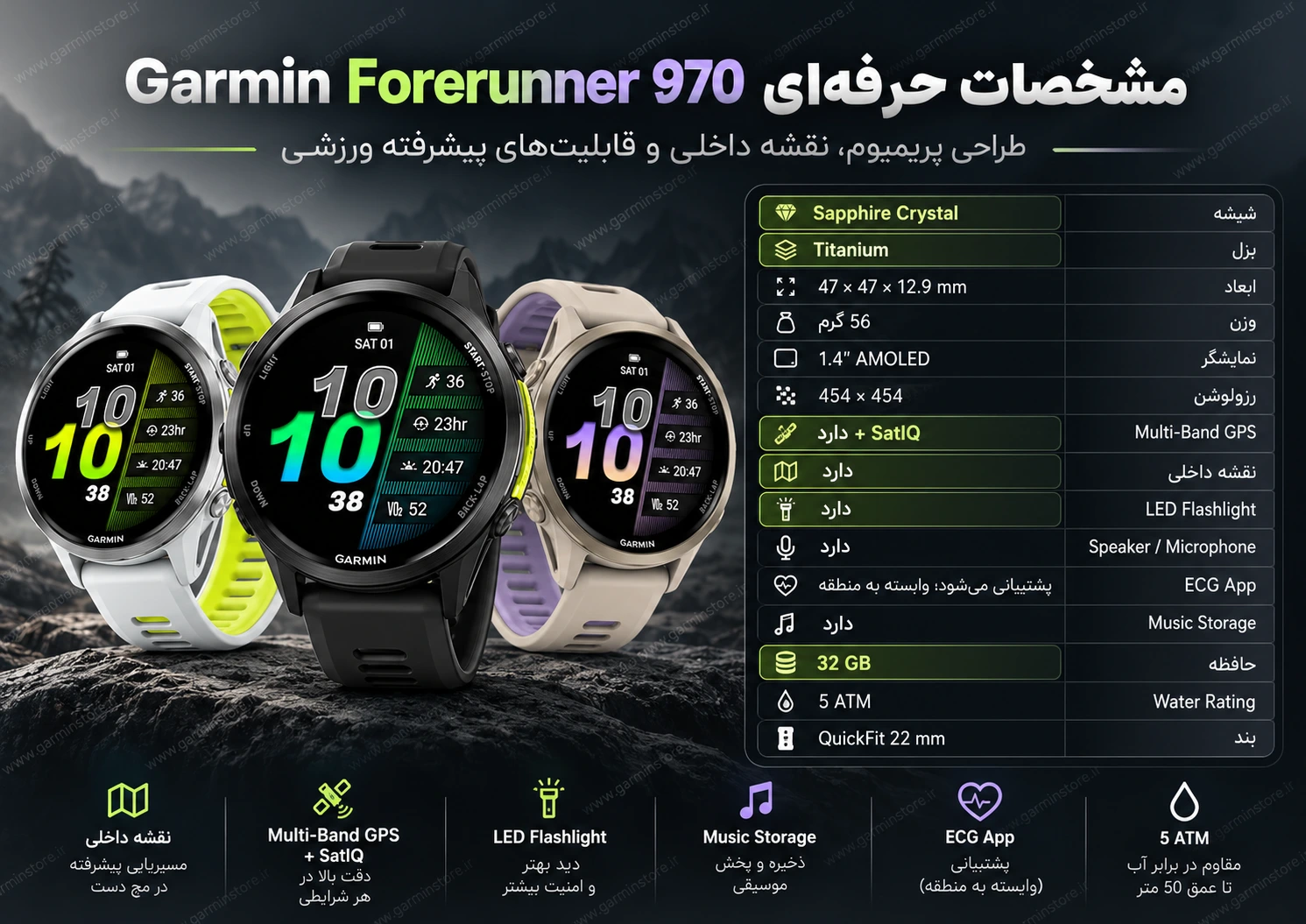 مشخصات ساعت گارمین فوررانر 970